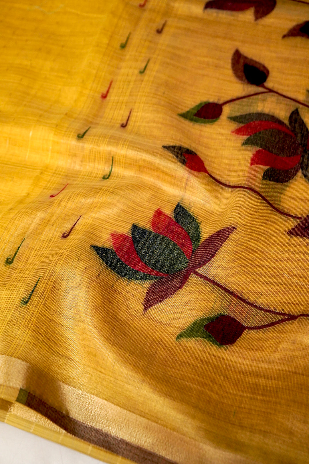 Radiant Yellow Cotton Silk Haldi Saree with Zari Stripe Weave Paithani Pallu View 4