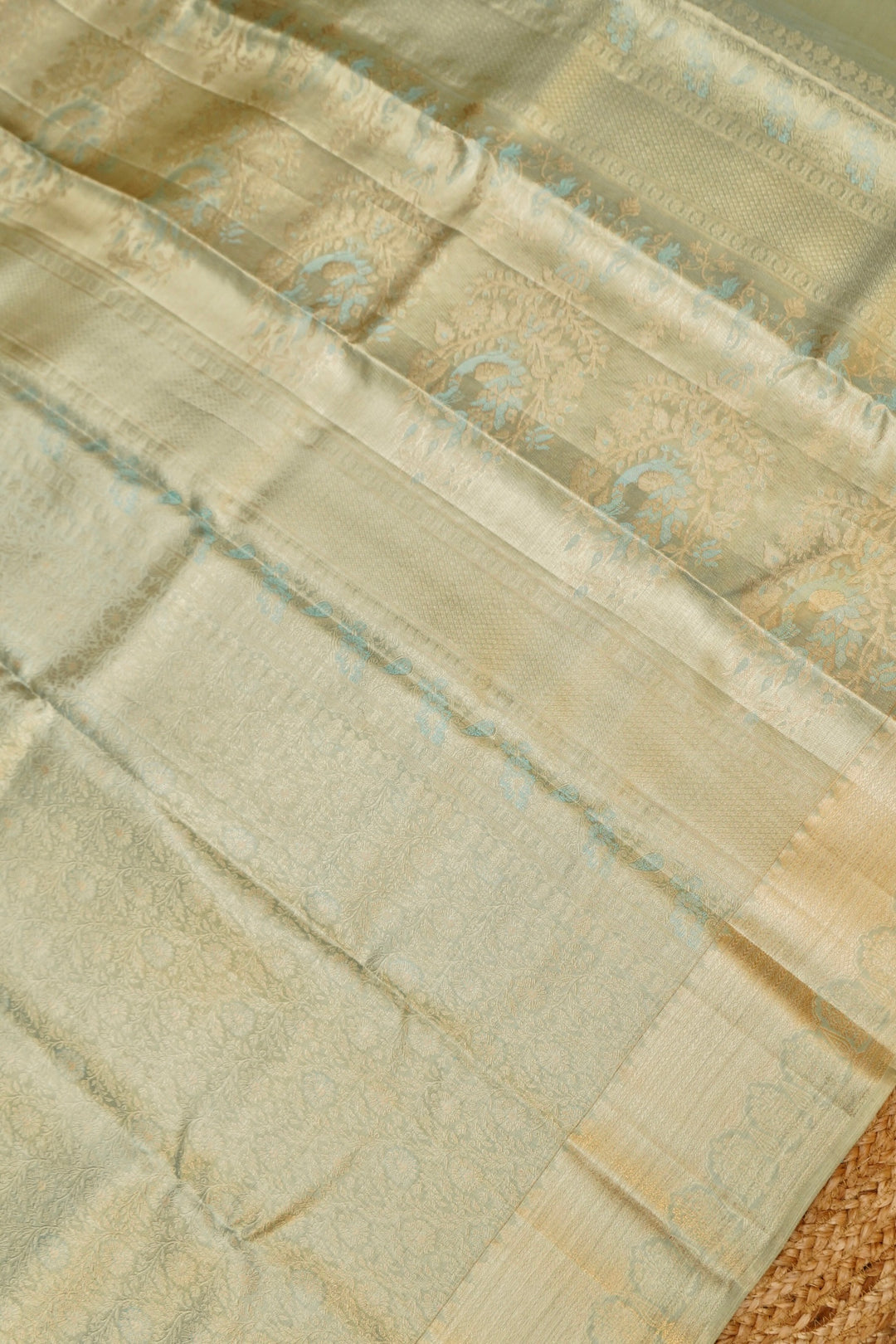 Pure Pistachio Green Kanjivaram Silk Brocade Saree View 2