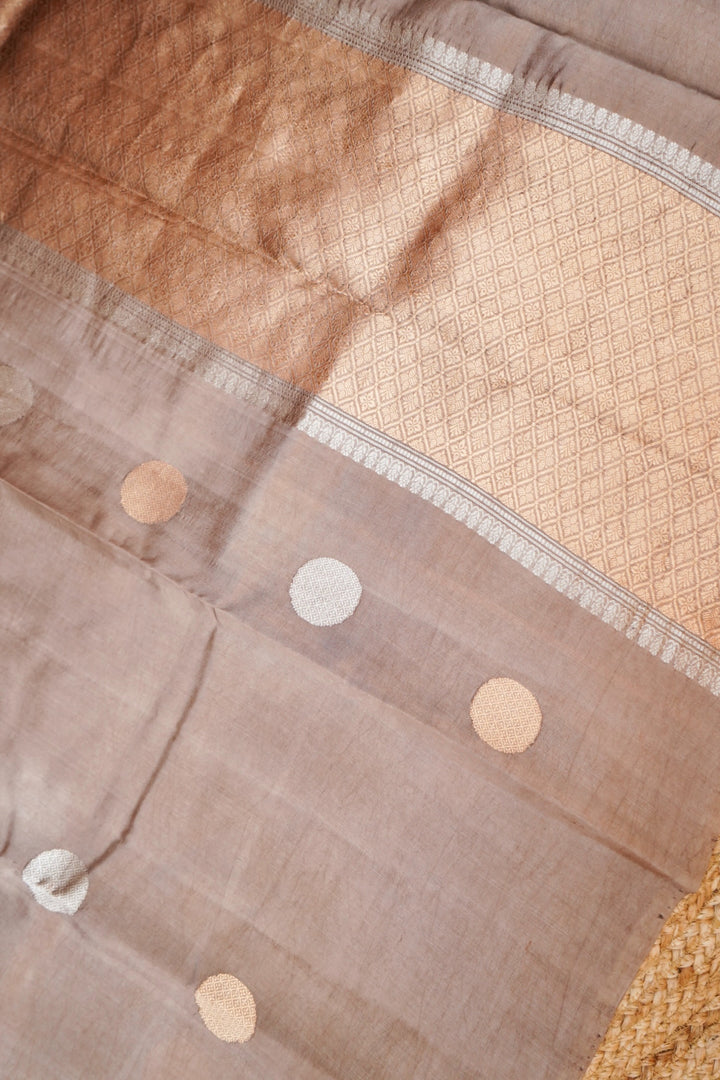 Pastel Brown Handwoven Banarasi Pure Katan Silk Gola Boota Saree