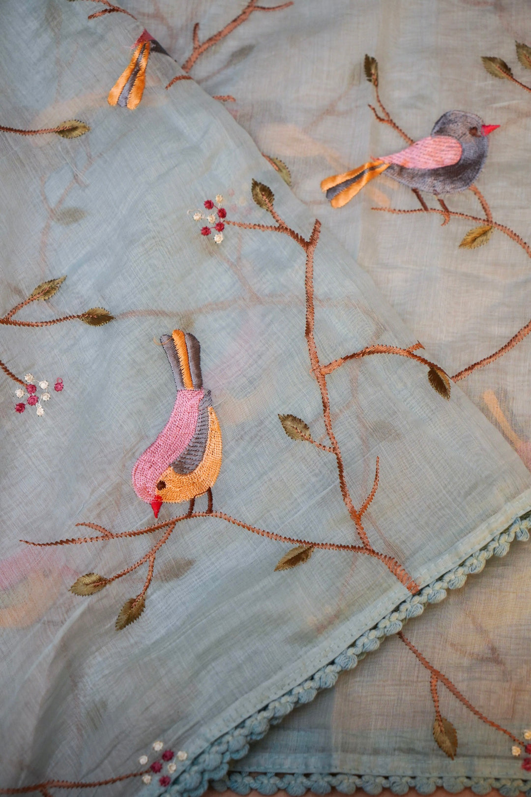 Sky Blue Chanderi Silk Suit Set with Thread Embroidery Work