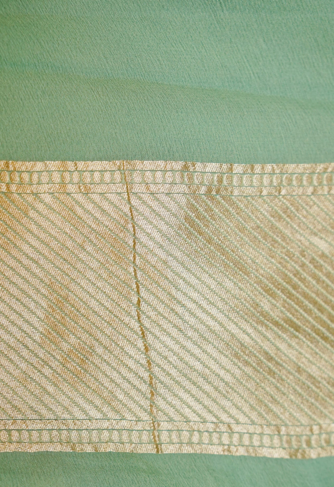 Handwoven Pure Khaddi Georgette Sage Green Chevron Pattern Saree View 6