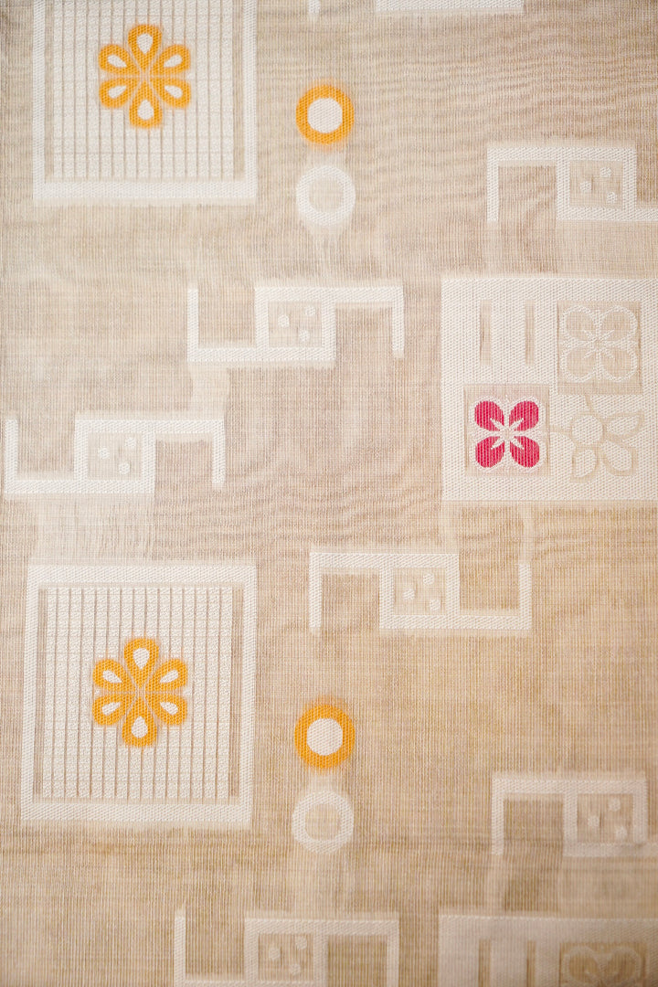 Off White Woven Suit Set with Contemporary Geometric Weave