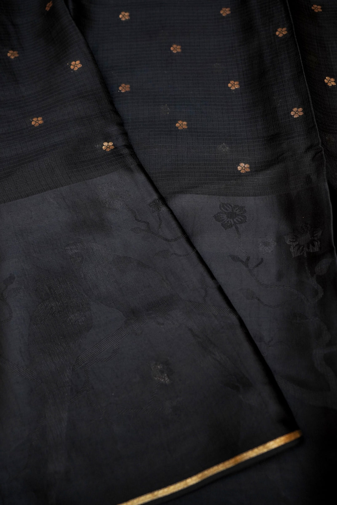 Black Banarasi Kota Saree with Silk Border & Paithani Inspired Weaving