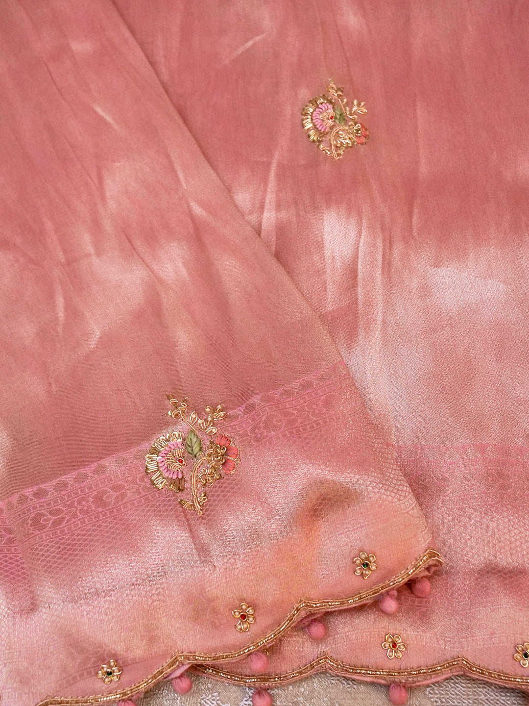 Banarasi Soft Silk Brocade Saree with Meenakari Zardozi Hand Embroidery