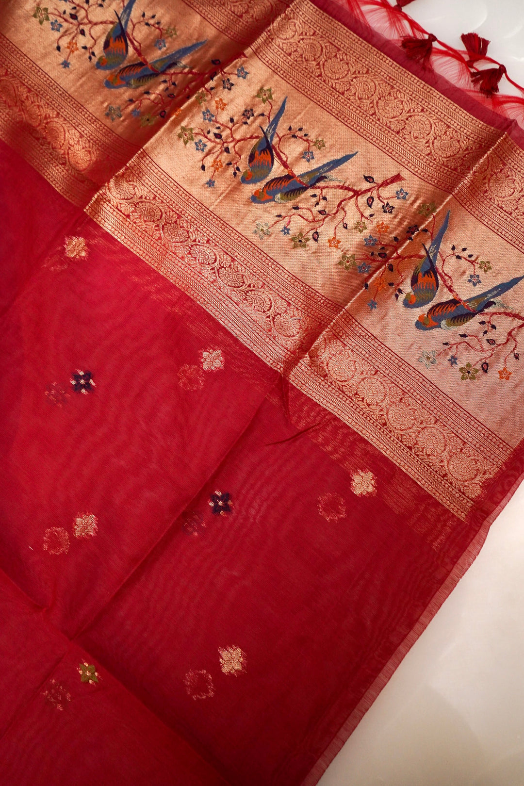 Regal Maroon Meenakari Birds Motif Cotton Silk Suit Set