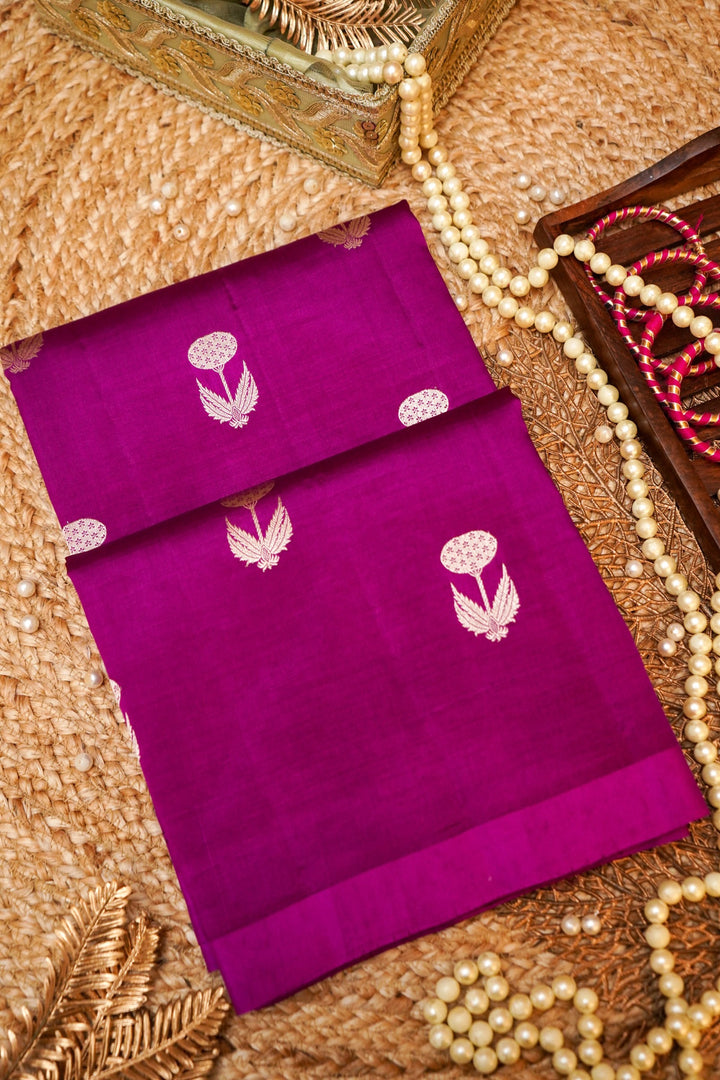 Magenta Purple Pure Katan Silk Handloom Saree with Zari Boota
