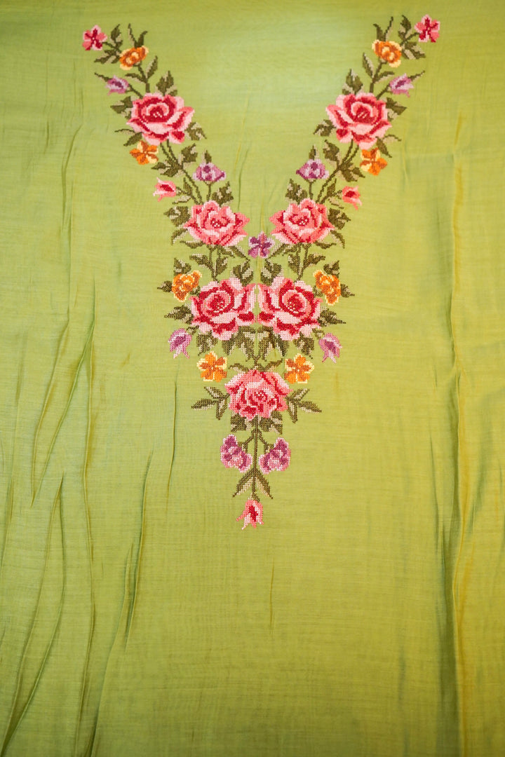 Light Green Banarasi Chanderi Silk Suit Set with Embroidery Work