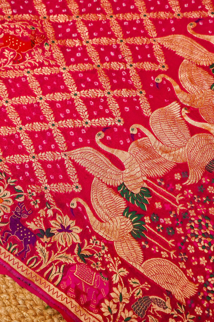 Bandhej Meenakari Bridal Grace Handwoven Pure Khaddi Georgette Saree View 6