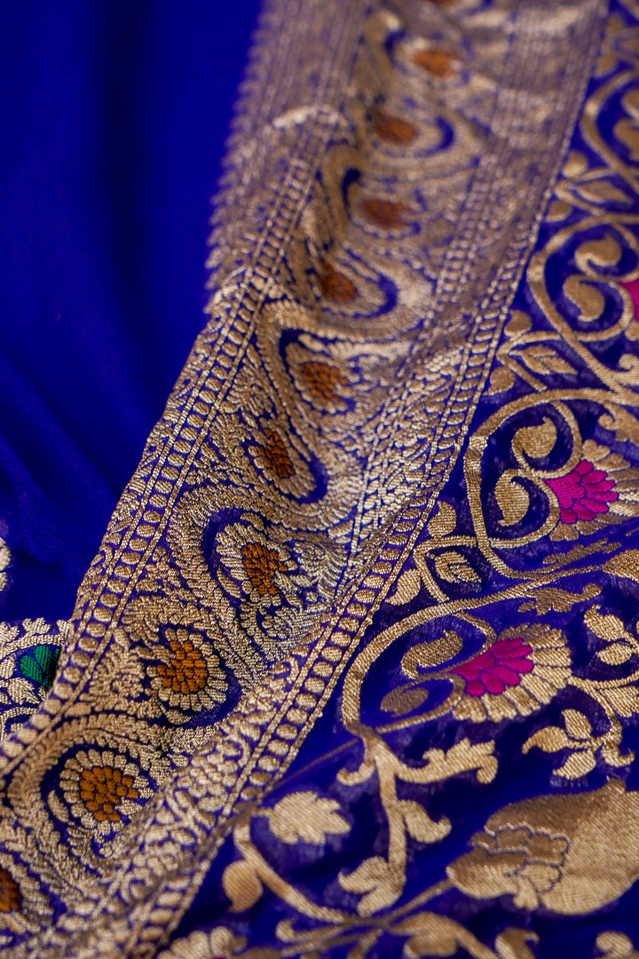 Royal Blue Banarasi Khaddi Chiffon Konia Pallu Meenakari Saree View 6
