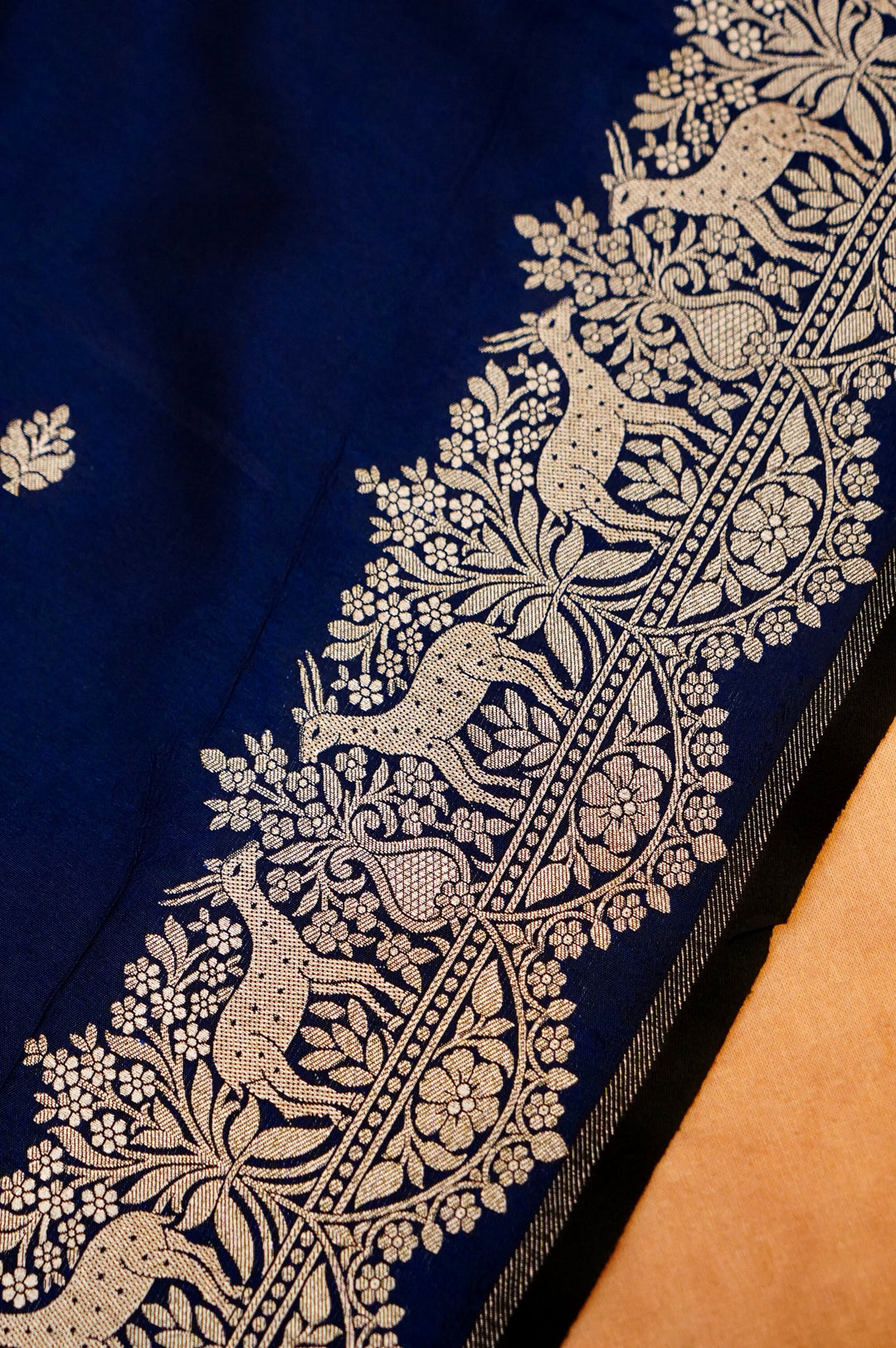 Dark Blue Banarasi Katan Silk Shikargah Suit Set