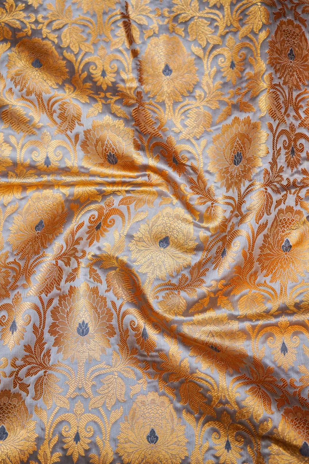 Handwoven Banarasi Grey Katan Silk Brocade Fabric
