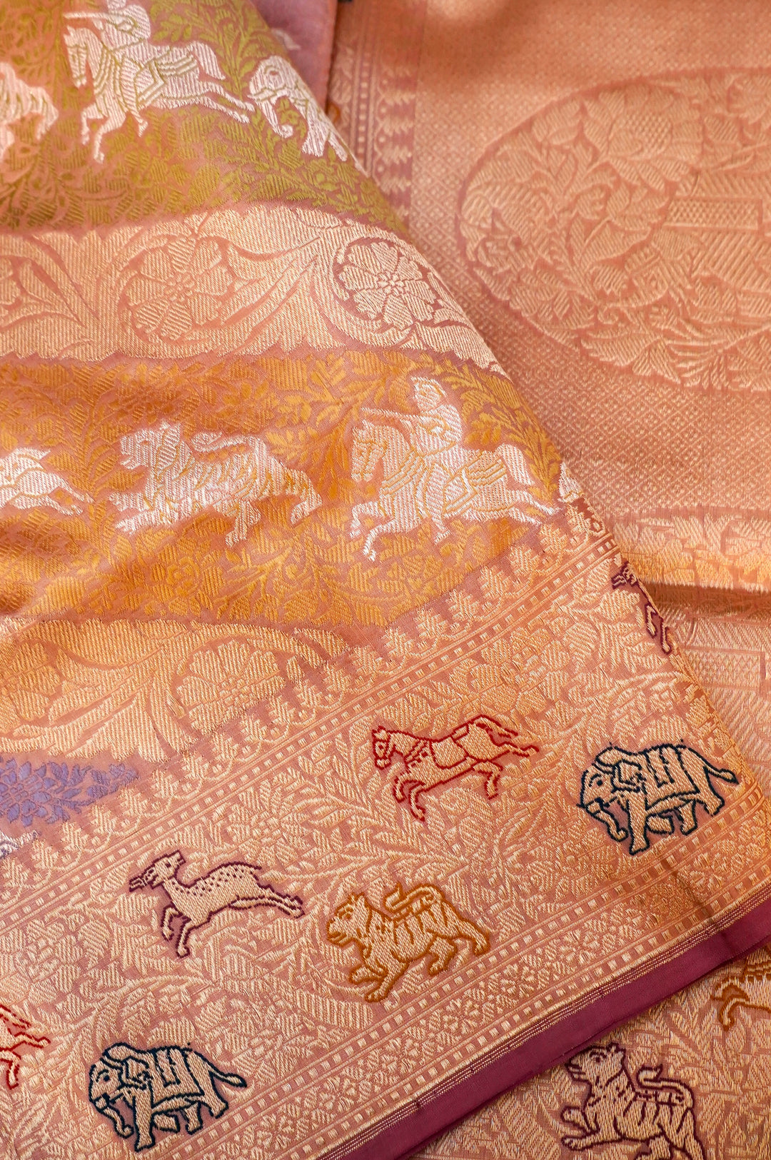 Vanrajya – Handwoven Rangkat Banarasi Shikargah Tissue Katan Silk Saree