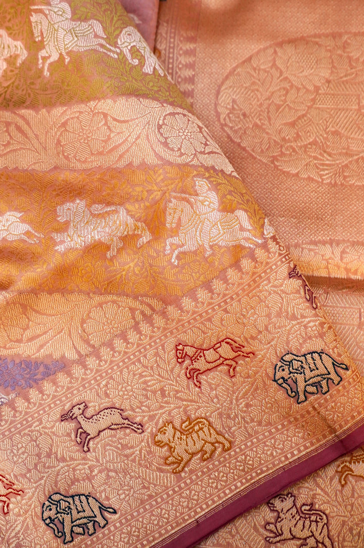 Vanrajya – Handwoven Rangkat Banarasi Shikargah Tissue Katan Silk Saree