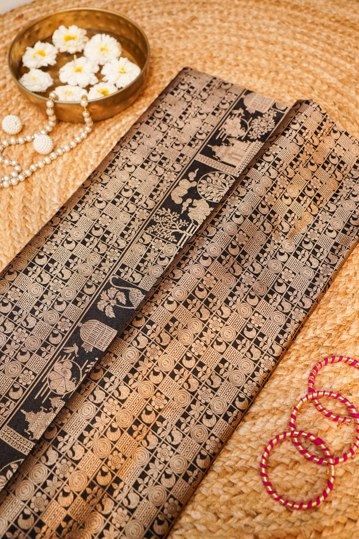 Black Pure Banarasi Handloom Katan Silk Contemporary Brocade Saree