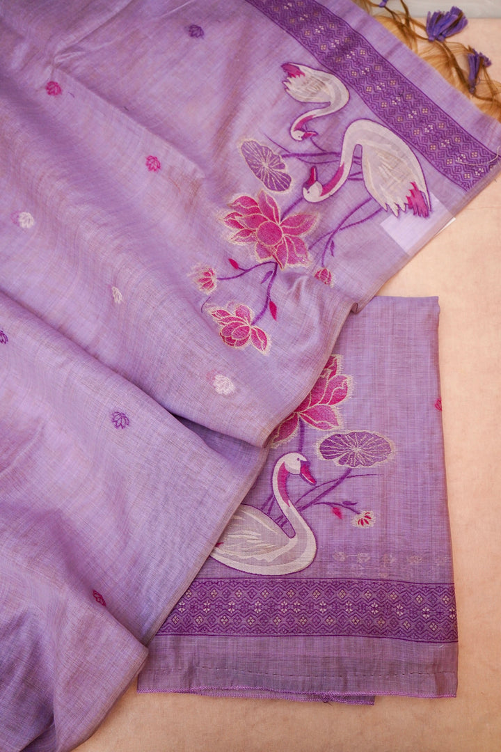 Lavender Cotton Silk Suit Set with Resham Embroidery