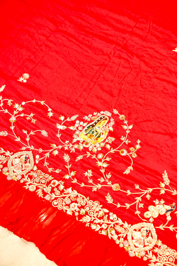 Designer Pure Banarasi Khaddi Bandhej Saree with Hand Zardozi Work