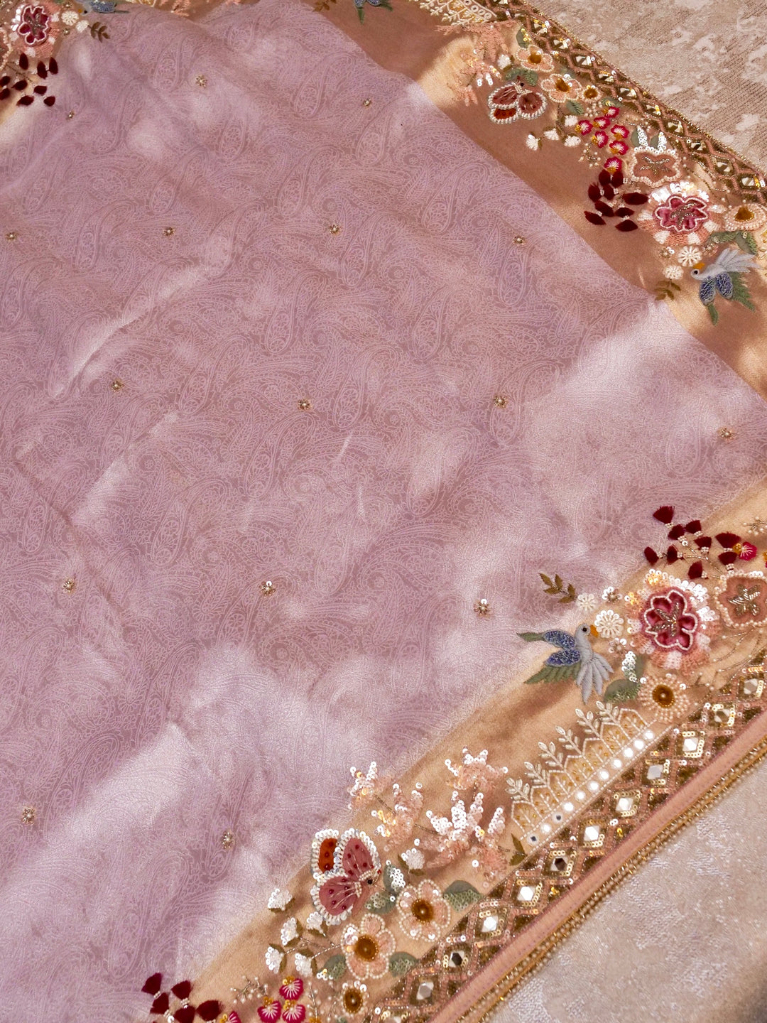 Handwoven Banarasi Soft Silk Brocade Saree with Handmade Embroidery