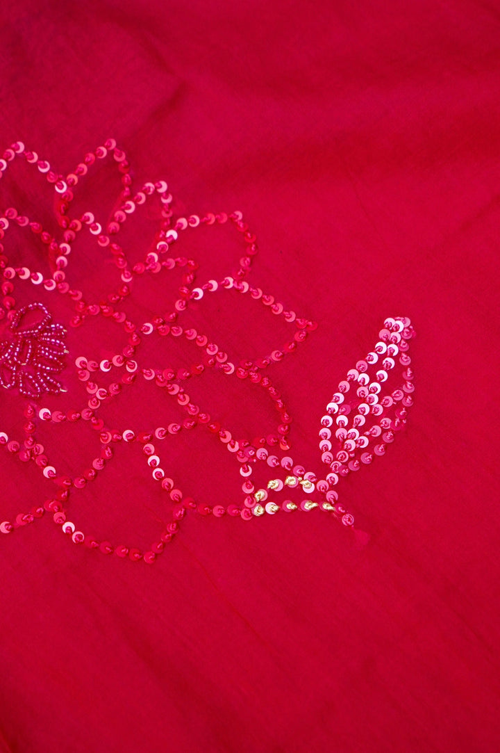 Hot Pink Pure Mul Chanderi Suit Set with Pearl and Sequin Embroidery Dupatta View 4