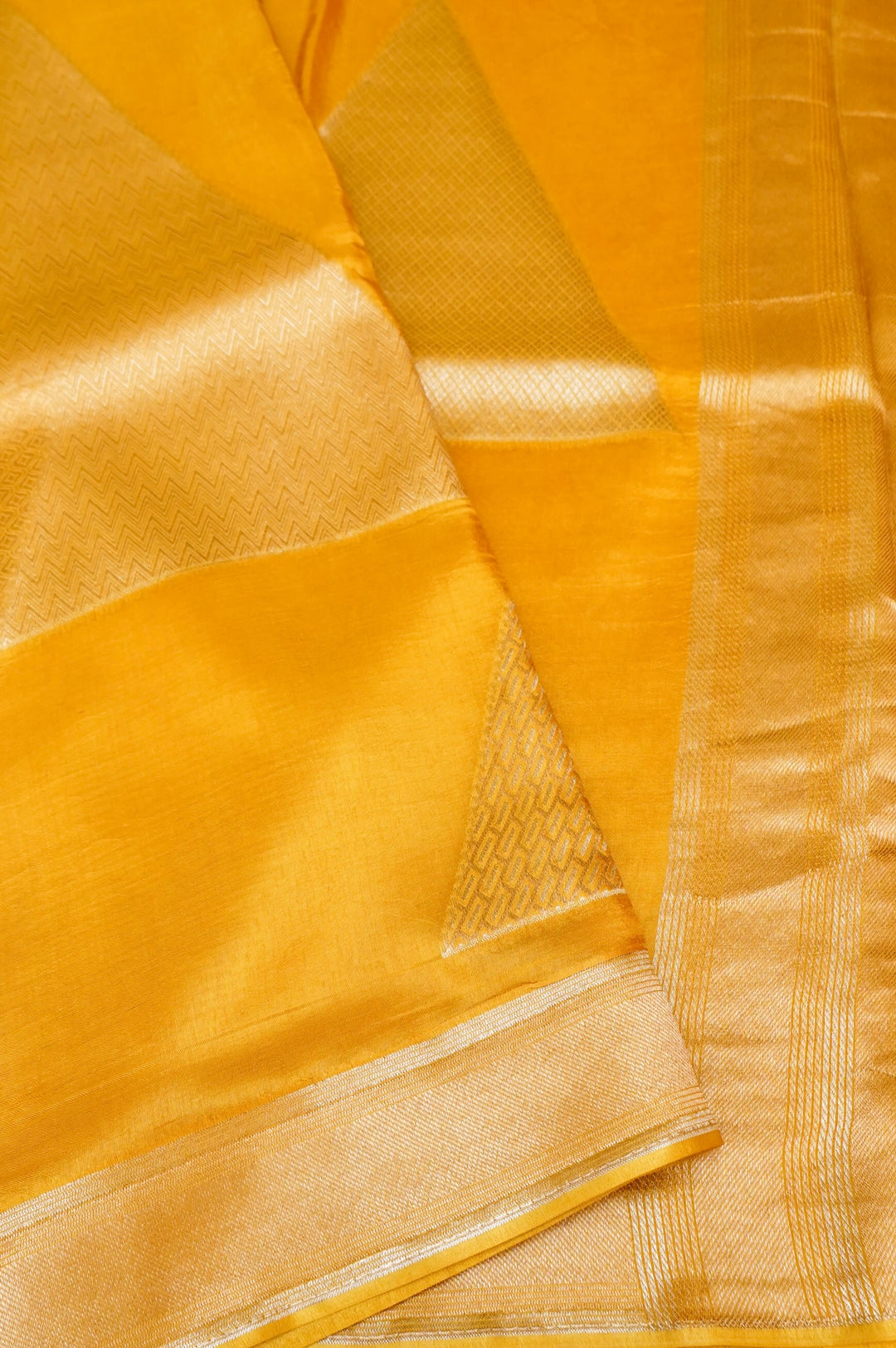 Yellow Contemporary Banarasi Silk Saree with Sona Rupa Zari Weave