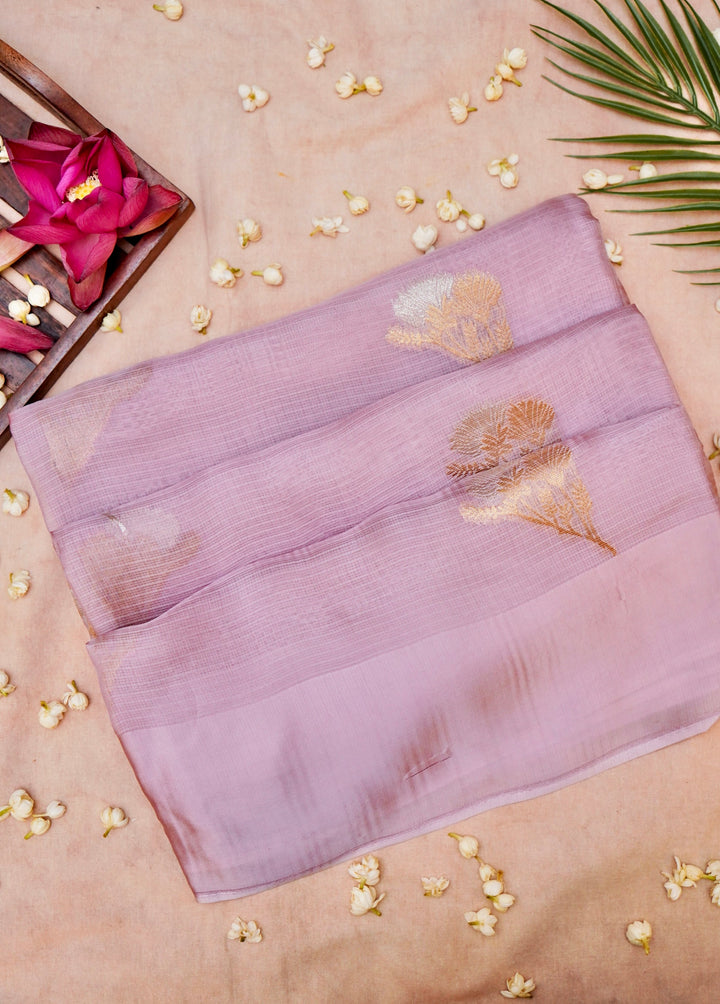 Ethereal Lavender Kota Check Saree Sona Rupa Zari Floral Motifs on Classic Checks