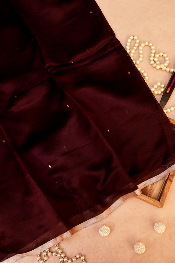 Earthy Royalty – Pure Banarasi Handloom Chiniya Silk Saree in Dark Brown