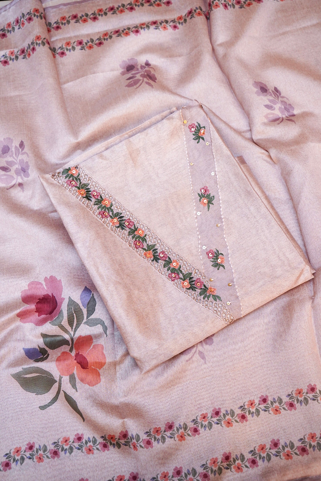 Lavender Banarasi Chanderi Tussar Silk Suit Set