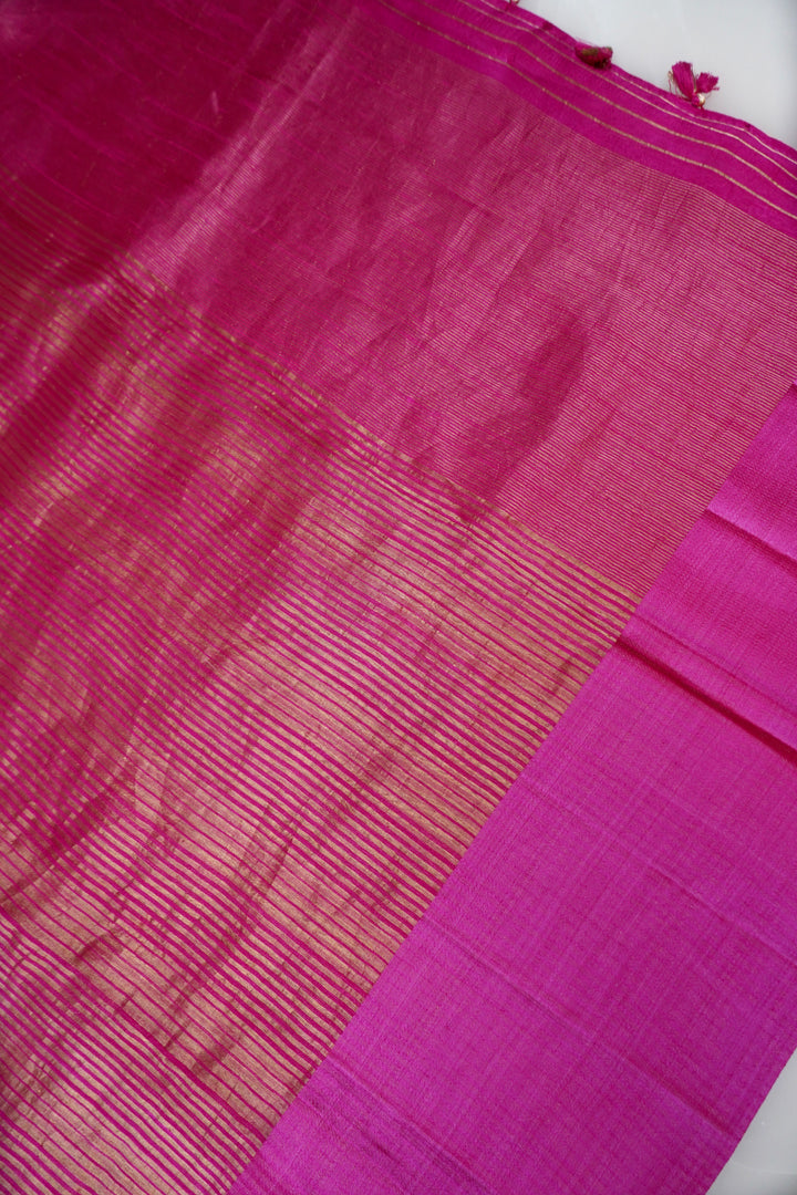 Bold Magenta Pink Raw Silk Tissue Saree with Zari Stripe Weave