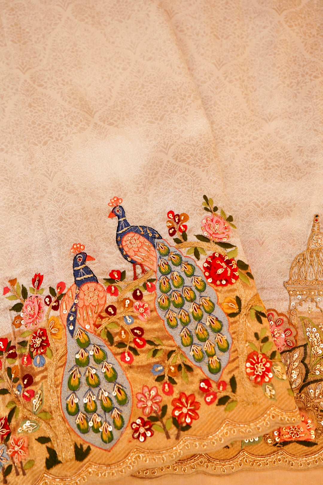 Banarasi Silver Soft Silk Brocade Saree with Meenakari Zardozi Embroidery