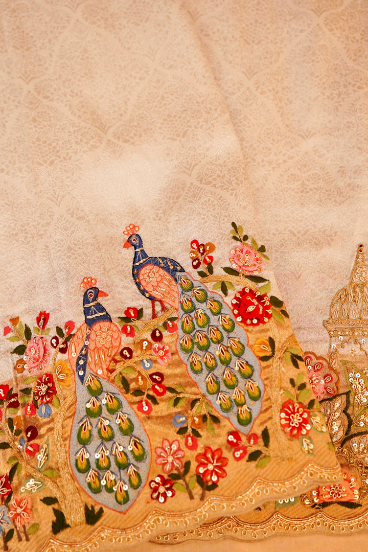 Banarasi Silver Soft Silk Brocade Saree with Meenakari Zardozi Embroidery