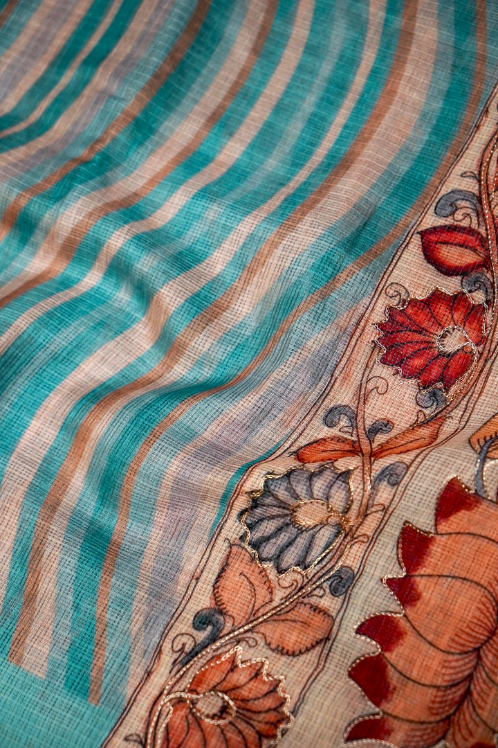 Kota Check Saree with Aari Tari Work Multicolor Leheriya Kalamkari Pichwai Pallu View 5