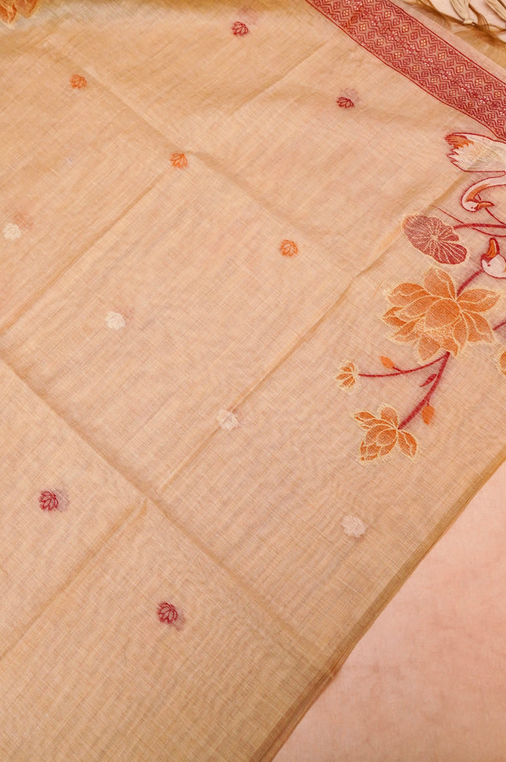 Beige Gold Cotton Silk Suit Set with Resham Embroidery