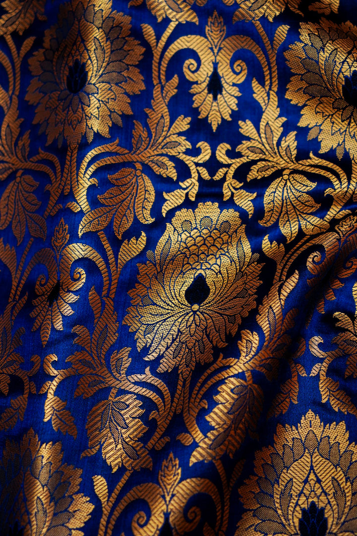 Handwoven Banarasi Blue Katan Silk Brocade Fabric