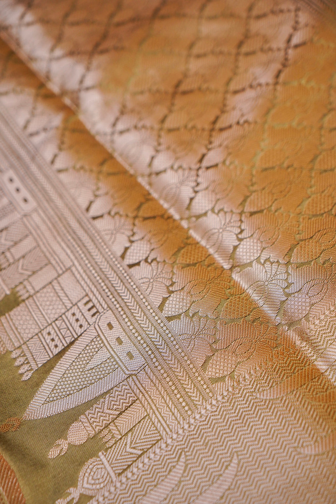 Olive Heritage Banarasi Modal Silk Ghat Design Saree View 5