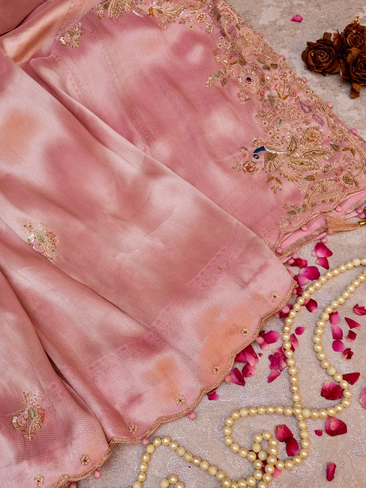 Banarasi Soft Silk Brocade Saree with Meenakari Zardozi Hand Embroidery