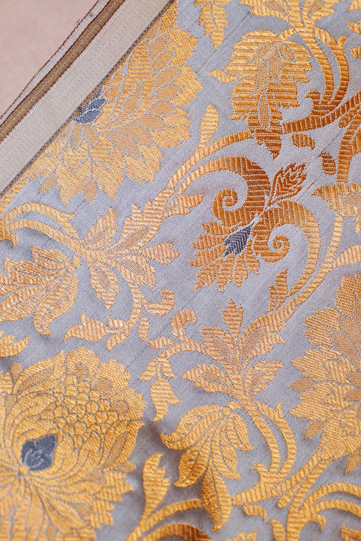 Handwoven Banarasi Grey Katan Silk Brocade Fabric