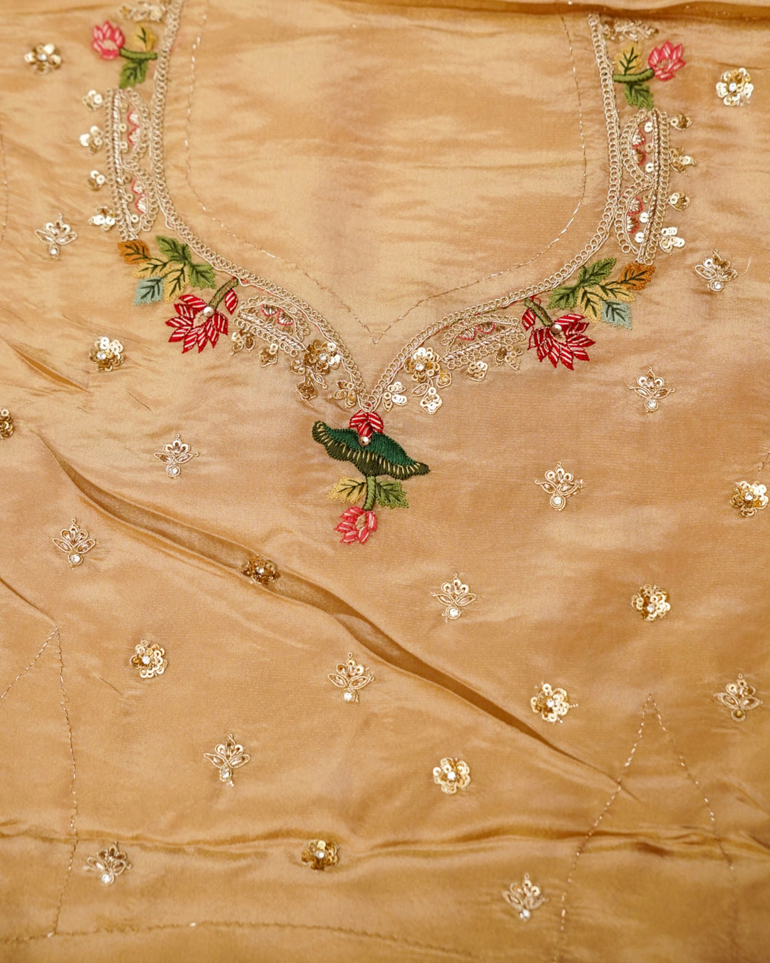 Beige Gold Lehenga Pattern Half Half Tissue Silk Meenakari Embroidery Saree View 13