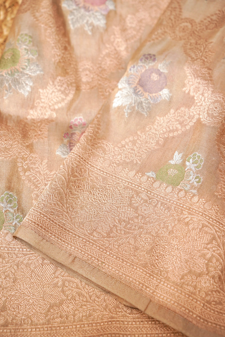 Luxurious Handloom Pure Banarasi Katan Tissue Silk Saree with Meenakari Weaving