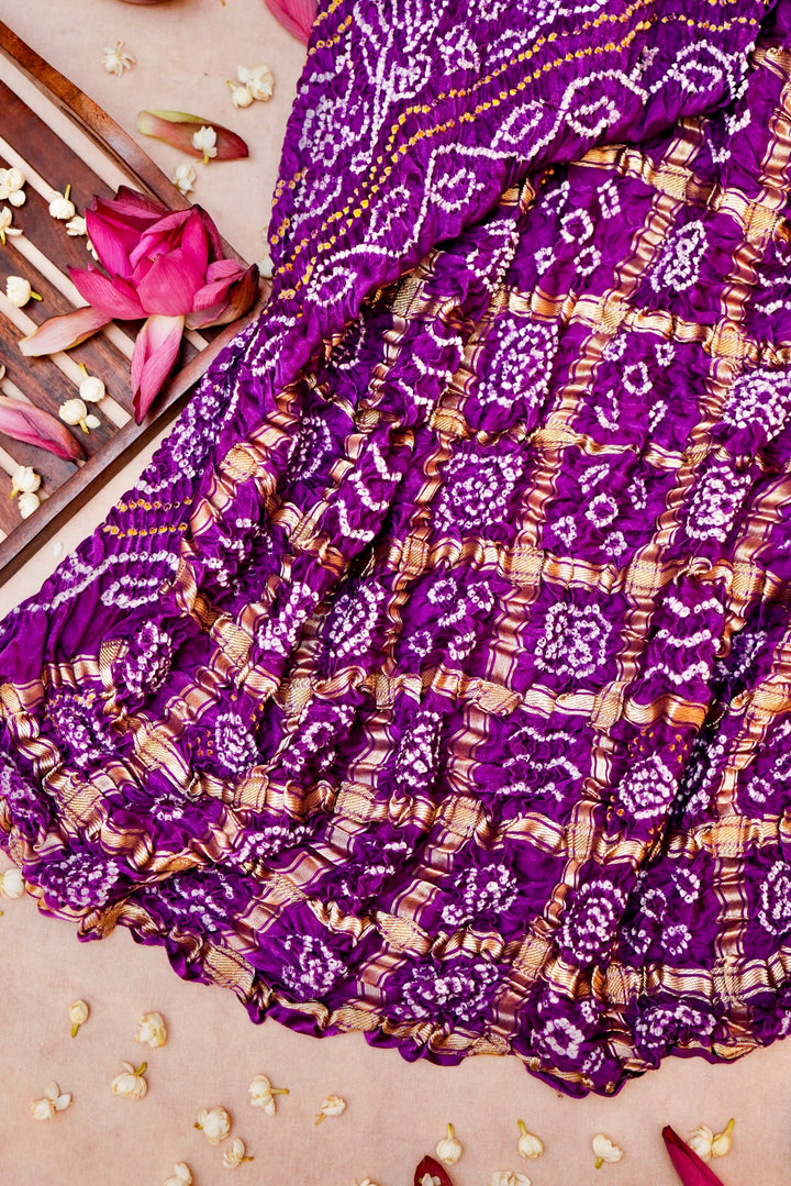 Royal Tradition in Purple Handwoven Georgette Silk Gharchola Saree with Zari Grid Detailing