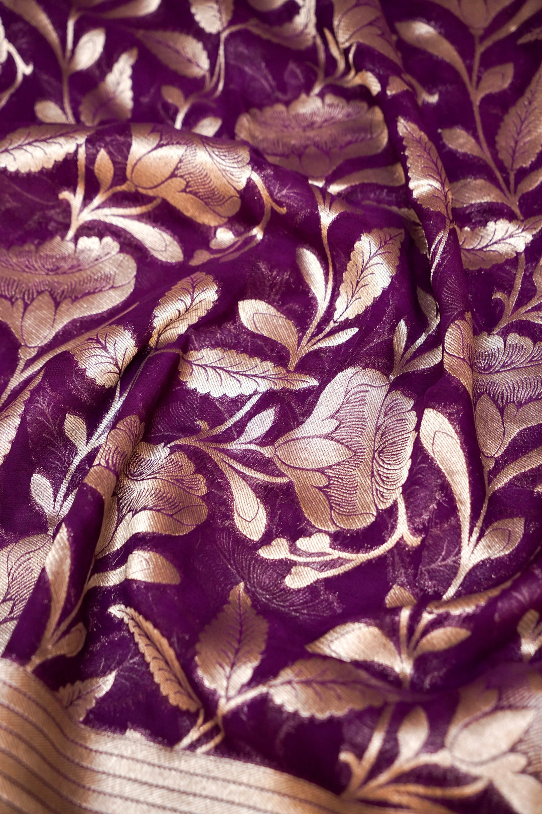 Dark Purple Pure Georgette Saree with Zari Weave Jangla Design