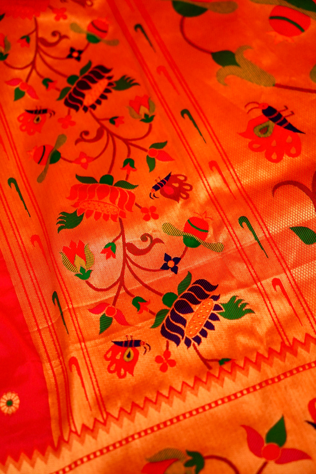 Bridal Reddish Pink Katan Silk with Paithani Pattern Saree