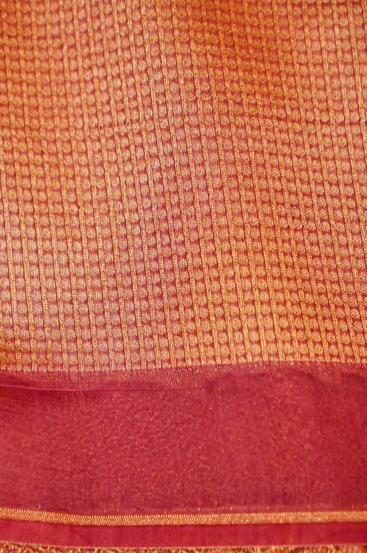 Handwoven Banarasi Pure Yellow Chanderi Silk Saree with Magenta Contrast Border