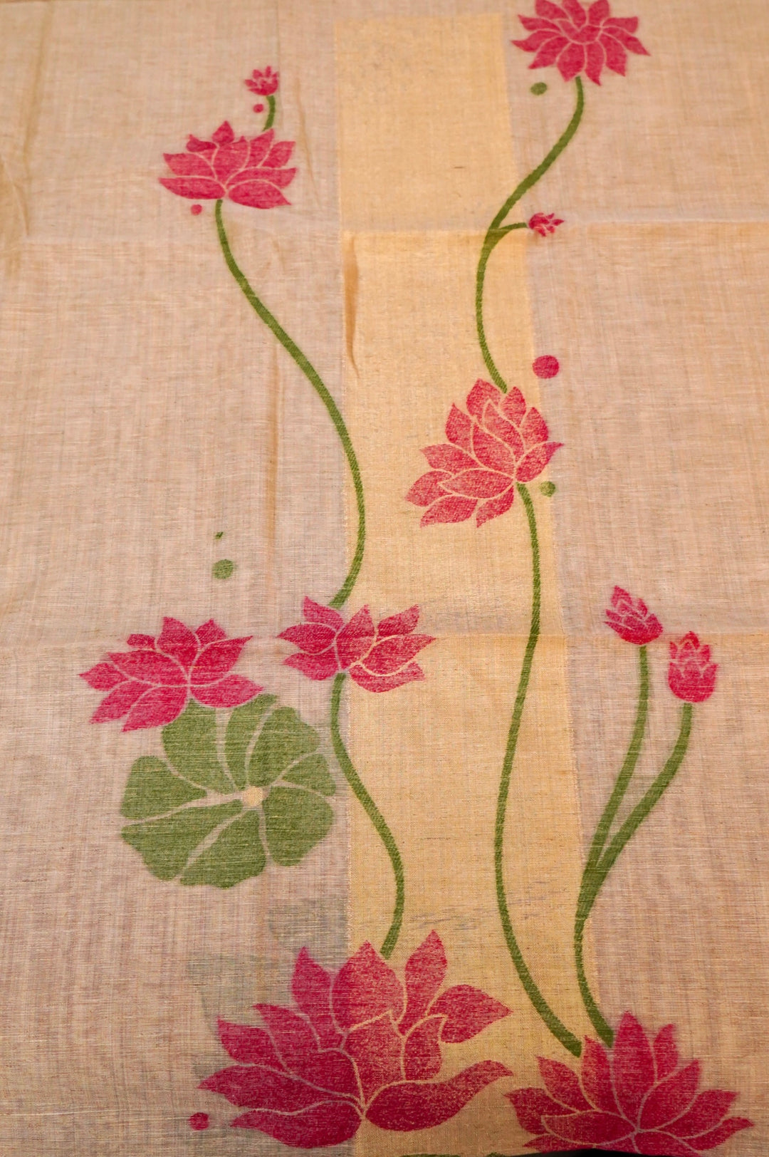 Beige Gold Cotton Silk Ensemble Adorned with Fine Thread Embroidery
