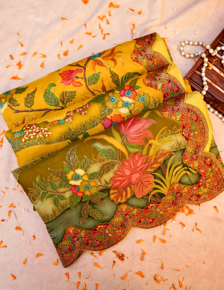 Golden Dawn Yellow Crepe Silk Saree Radiating Sunshine Elegance