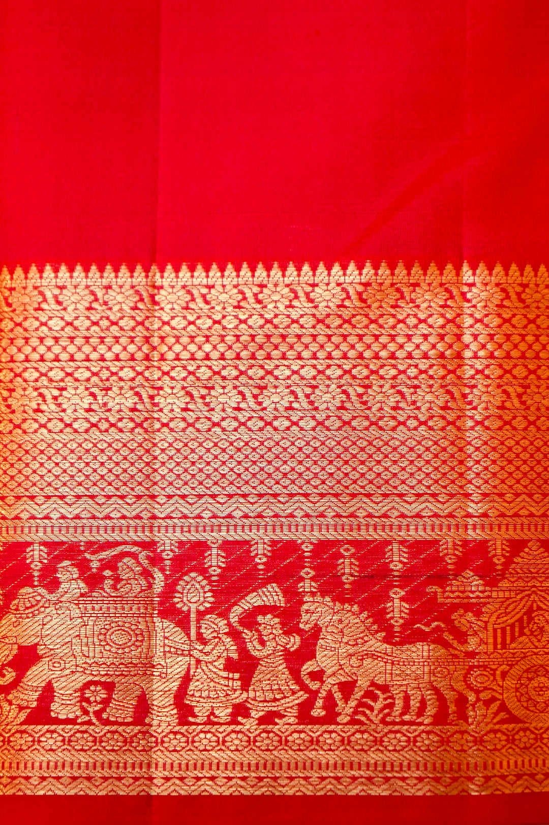 Crimson Kanjivaram Silk Saree with Classic South Silk Brocade Weave View 7