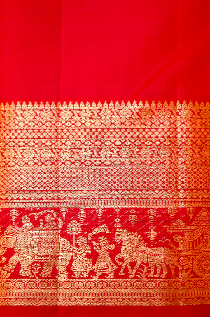 Crimson Kanjivaram Silk Saree with Classic South Silk Brocade Weave View 7