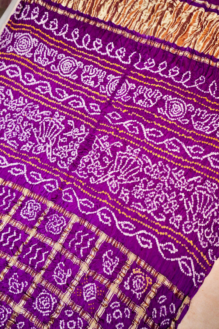 Royal Tradition in Purple Handwoven Georgette Silk Gharchola Saree with Zari Grid Detailing