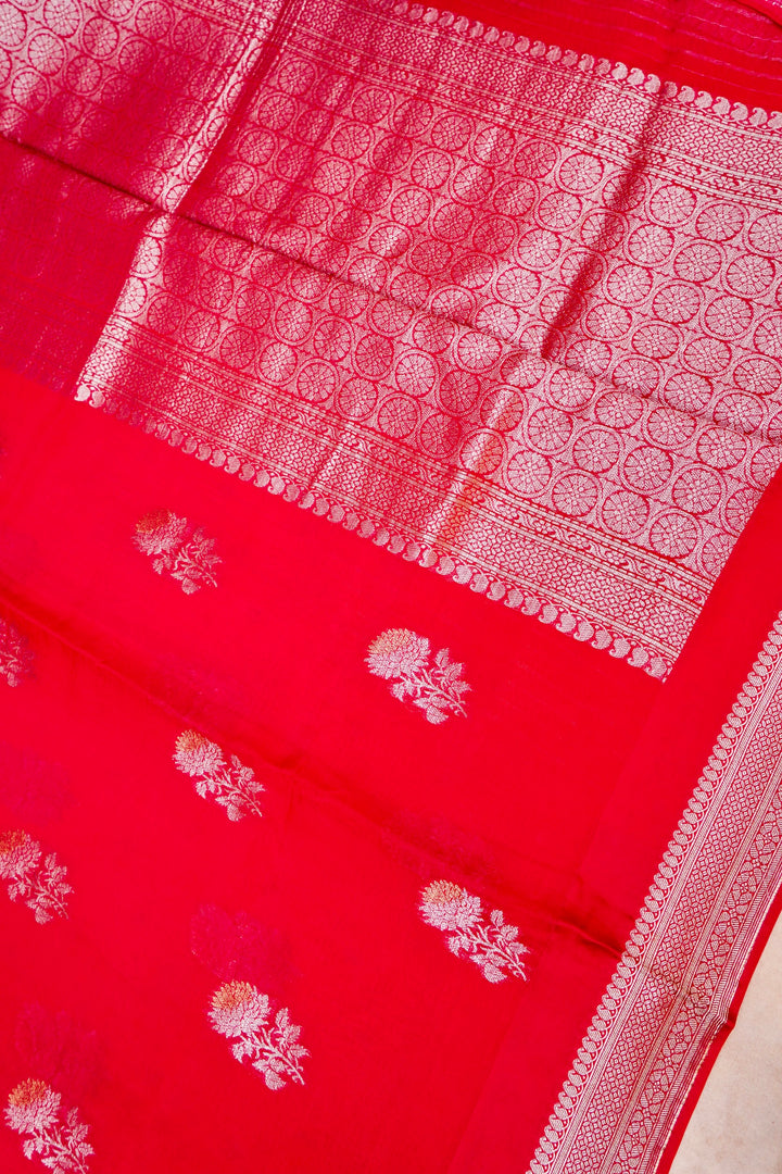 Red Bridal Banarasi Kora Silk Saree Zari Weave Grand Border & Pallu