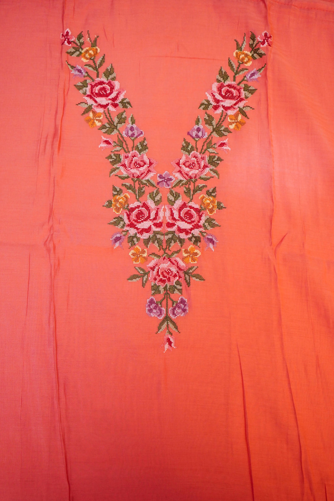Dark Peach Banarasi Chanderi Silk Suit Set with Embroidery Work