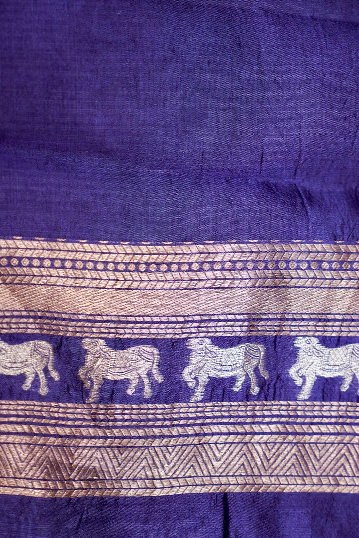 Navy Blue Elegance Banarasi Handloom Pure Tanchoi Saree Blouse