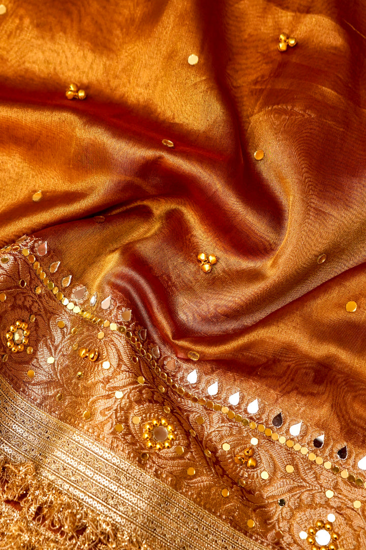 Copper Gold Viral Ghungru Saree with Mirror Work View 5